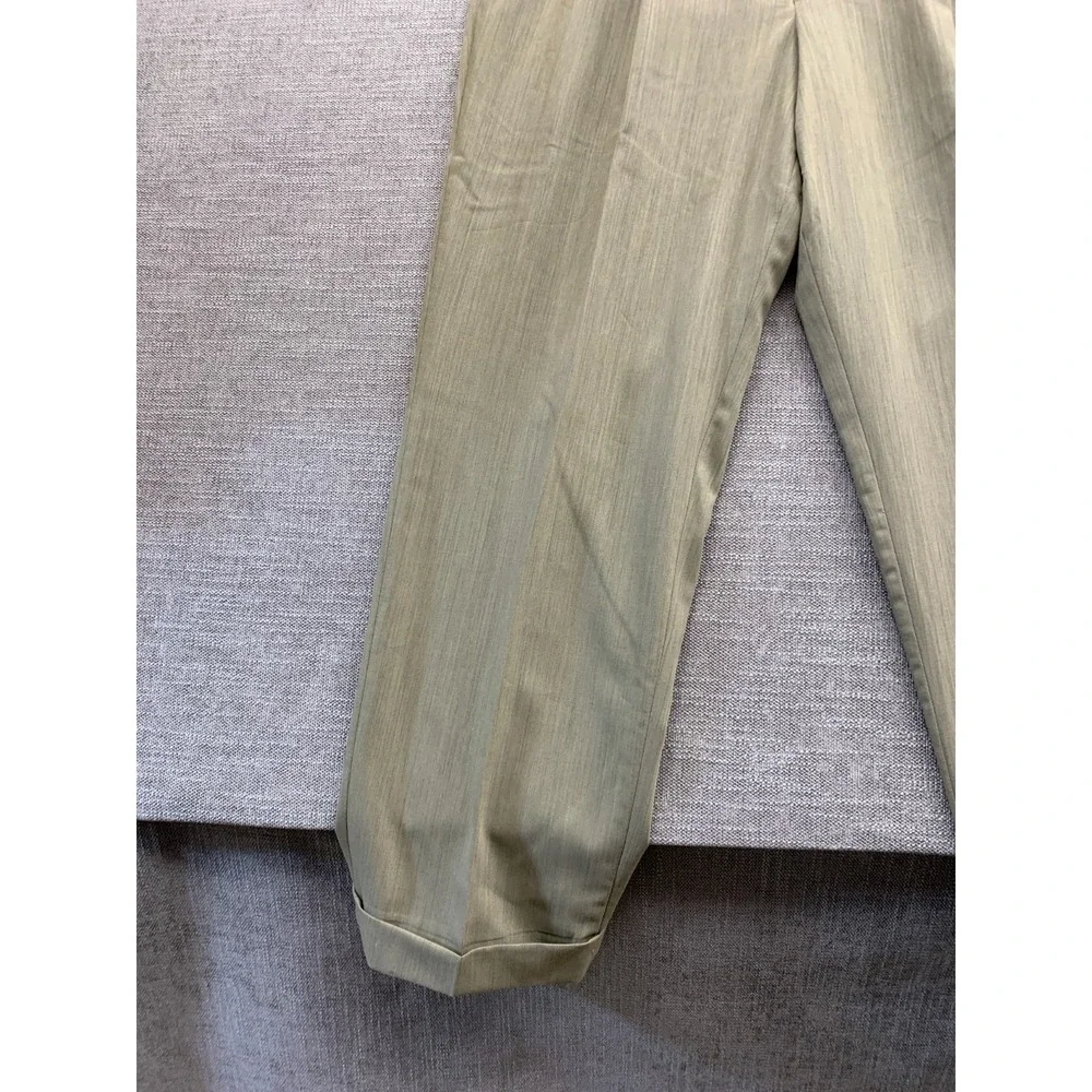 Corbin Dress Pants Mens 34 Green 150s Micro Merino Pleated Straight Leg Oxford